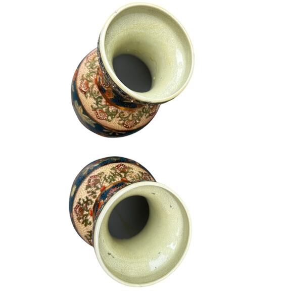 Elegant Matching Pair of Chinese Mid-Century Satsuma Porcelain Gilded 12" Vases - Picture 3 of 12